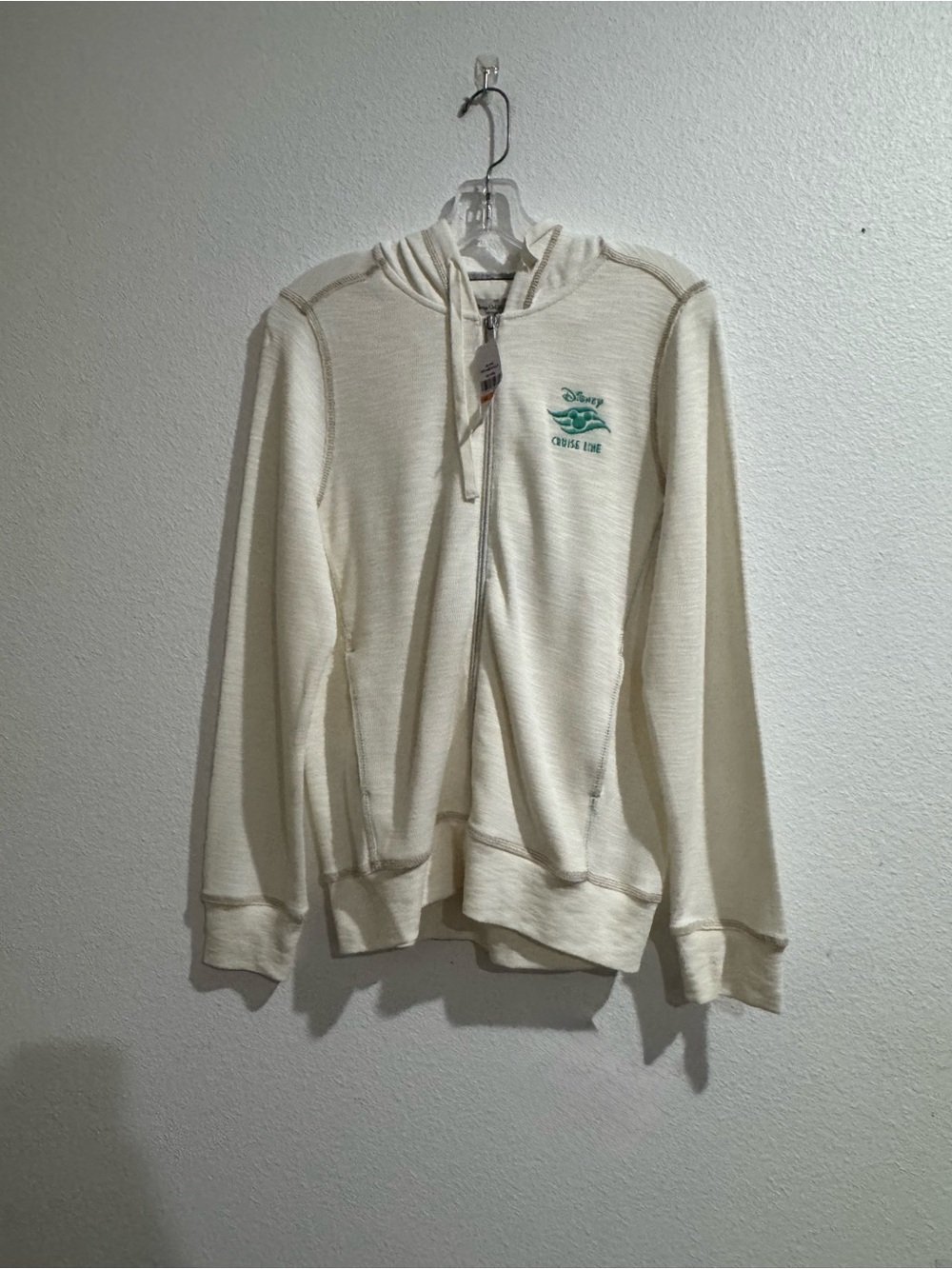Tommy Bahama Cream Zip-Up Hoodie with Green Chest Logo